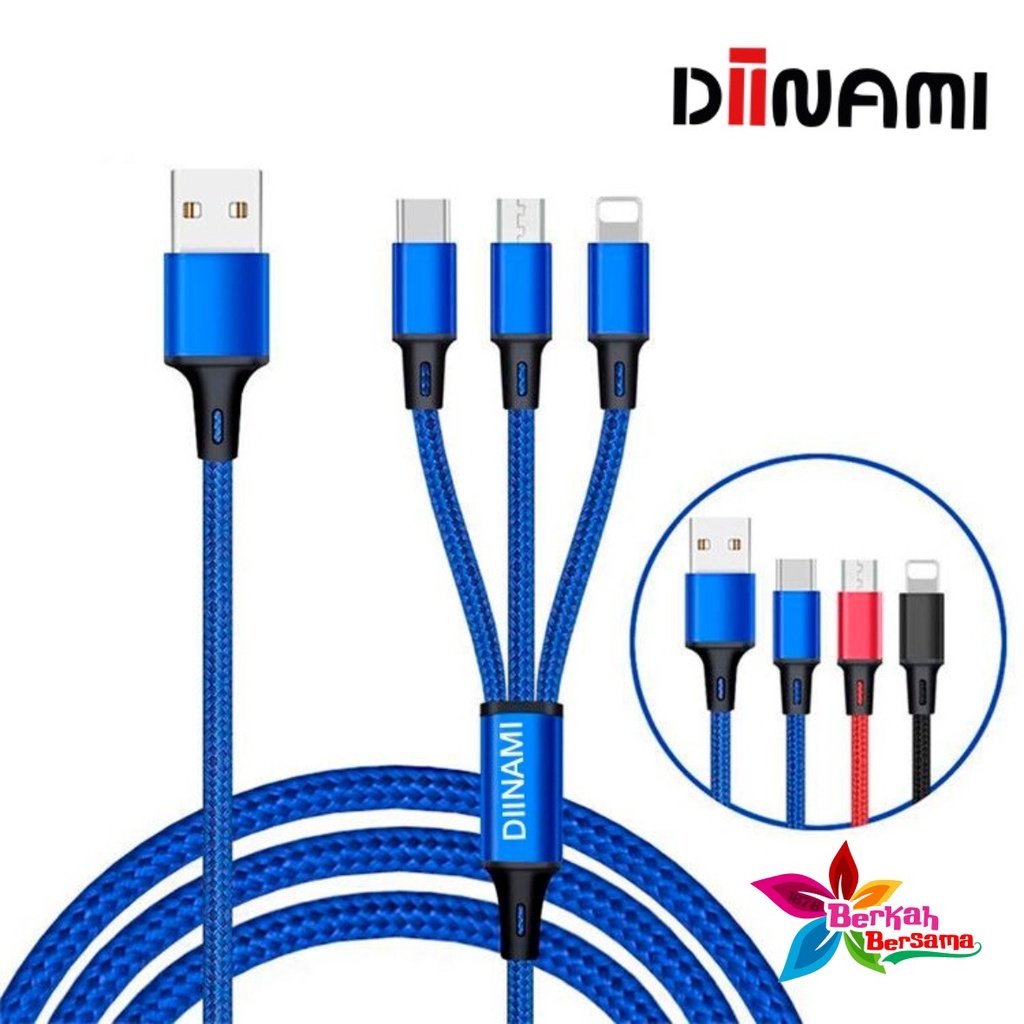 BM021 QC33 1.2M DIINAMI Kabel cable data USB 3in1 Micro ligthing tipe c 2.4A original fast Charging BB5720