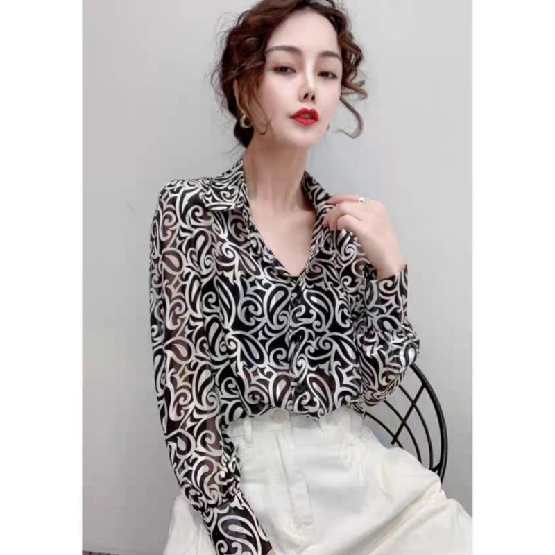 MDLV ~ 8595# Anaclara Printed Shirt Kemeja Wanita Fashion import