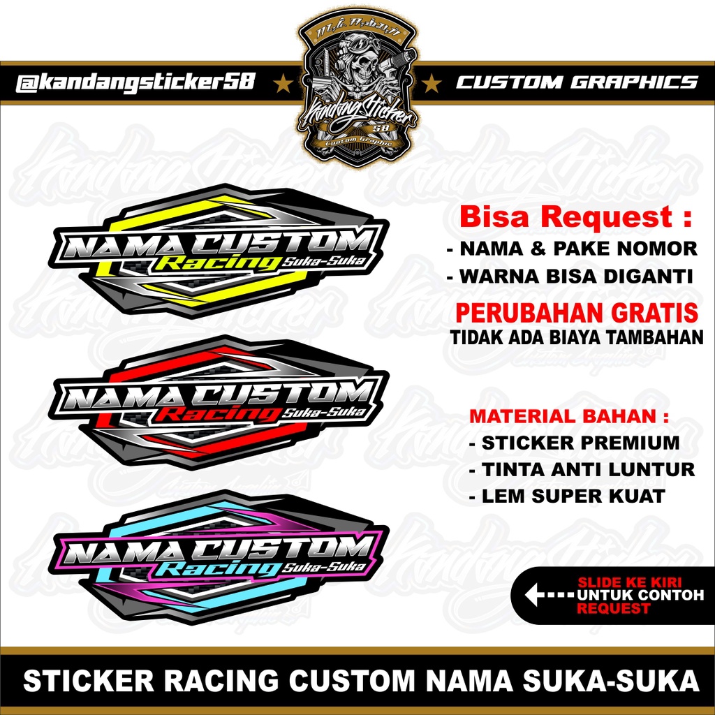 Stiker Racing Custom Satuan Nama Suka Suka Sticker Custom Stiker Timbul Sticker Motor Stiker Toko St