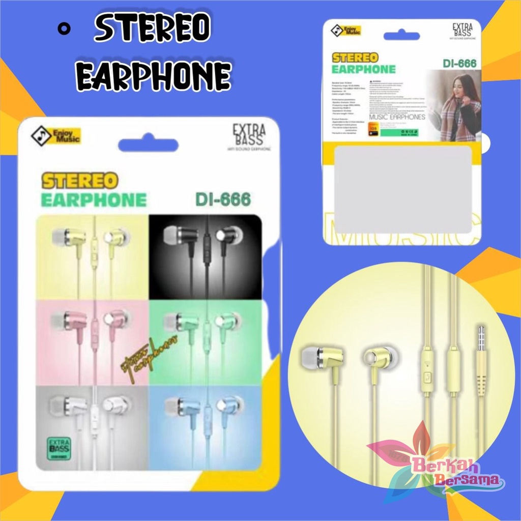 Earphone Headset Hf headsfree macaron piston super BASS DI666 for oppo Samsung vivo xiaomi Infinix realme BB6660