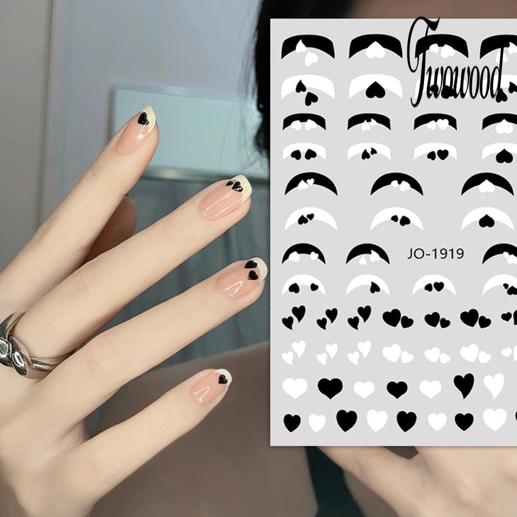 Twowood Stiker Kuku Motif Hati Tahan Air Untuk Nail Art DIY