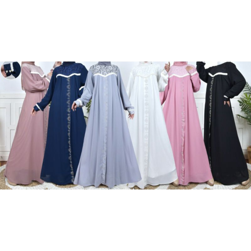 Gamis Ceruty Babydoll/gamis seruti/gamis akad/gamis nikah murah/gamis manis/gamis aksen brukat/ Gami