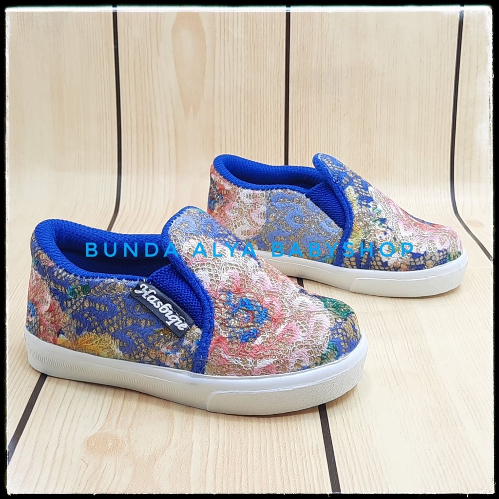 Sepatu Anak Perempuan Umur 1 - 4 Tahun BIRU Sepatu Anak Cewek Slip On Bordir Bunga Size 22 -30 Alas Karet AntiLicin