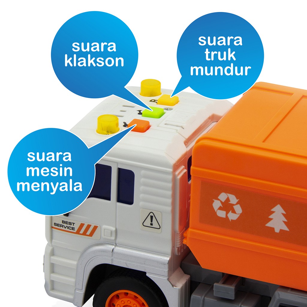 Mainan Truk Sampah 1:20 Spryz Citysquad dengan Mesin Friction, Lampu &amp; Suara