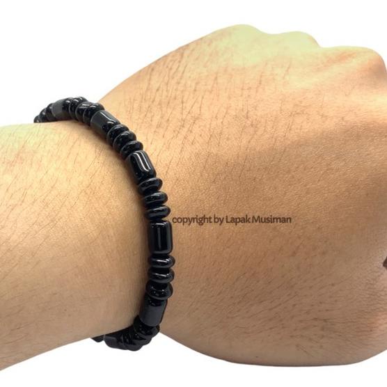 ➦ [] Gelang Batu Giok Hitam China Asli Tabung 3 Pipih Gelang Tali Pria ❂