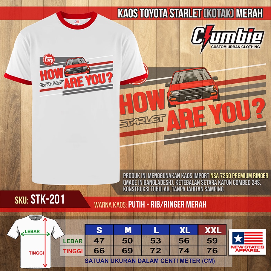 Kaos TOYOTA STARLET (KOTAK) MERAH