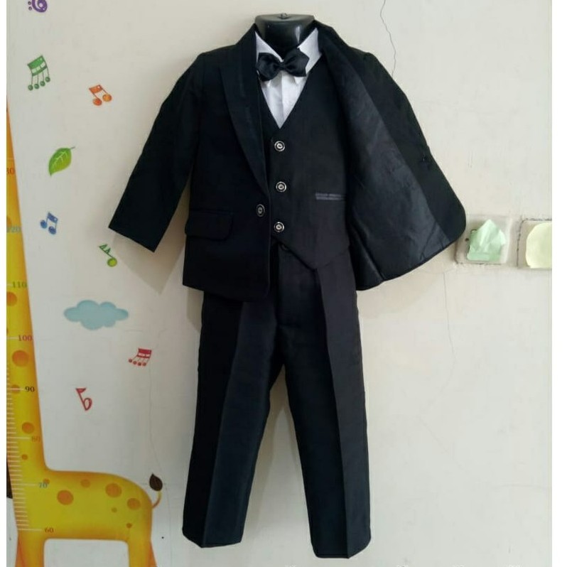 Setelan Jas Anak Laki HITAM Usia 1 2 Tahun Premium 8in1 - Set Jas Pesta Anak Cowok Berdasi Tuxedo LENGKAP