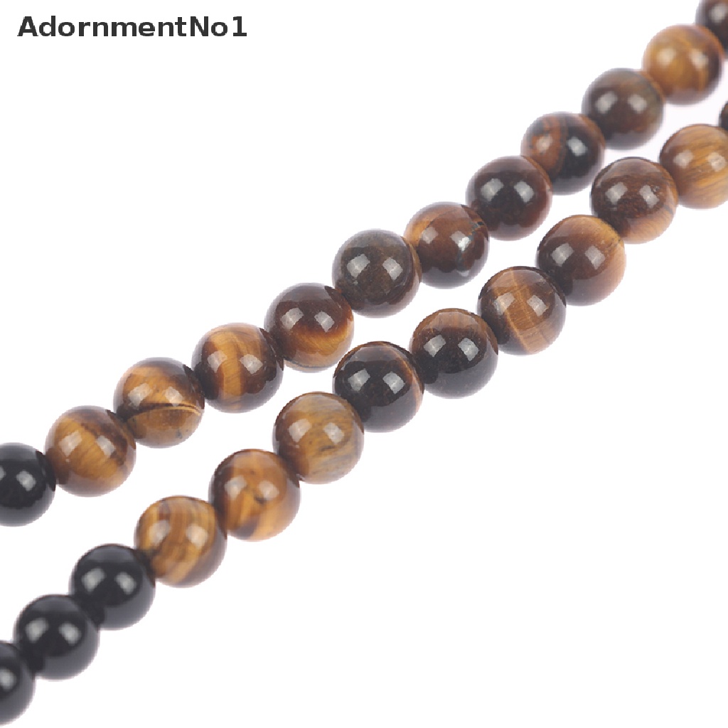 [AdornmentNo1] Natural Black Onyx &amp; Wood Beaded Mala Buddha Tassel Necklace Rosary 8mm Beads [new]