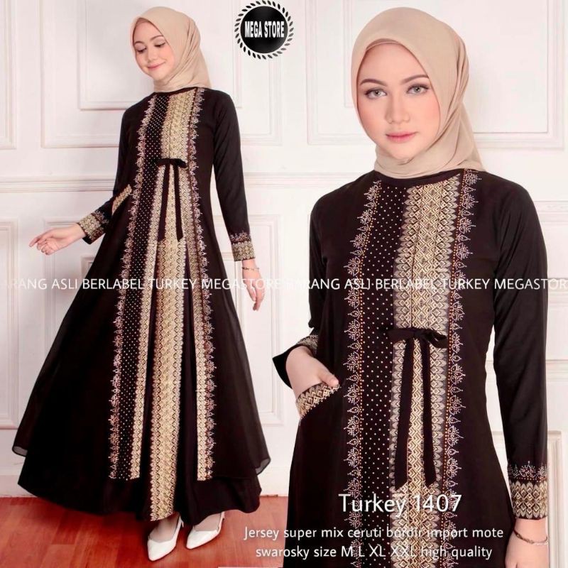 GAMIS MODERN / GAMIS TURKI / GAMIS TERBARU MURAH KEKINIAN / GAMIS  SYARI JERSEY / GAMIS HITAM BORDIR