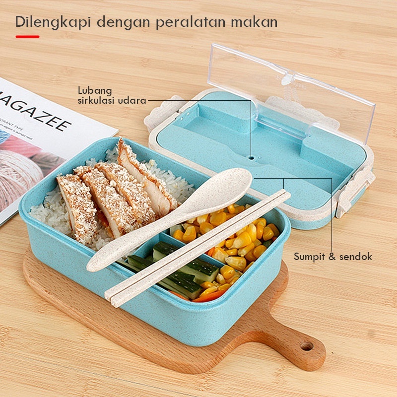 Lunch box - Kotak makan Jerami Bento box - Bekal makan jerami premium - Bekal Marble premium-Set Kotak Makan Siang BPA Free Tempat Makan Bento Multifungsi