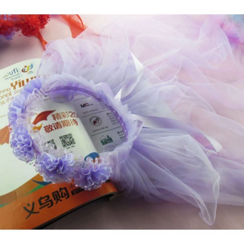 Bando veil pengapit mahkota bunga pengantin panjang garing anak import