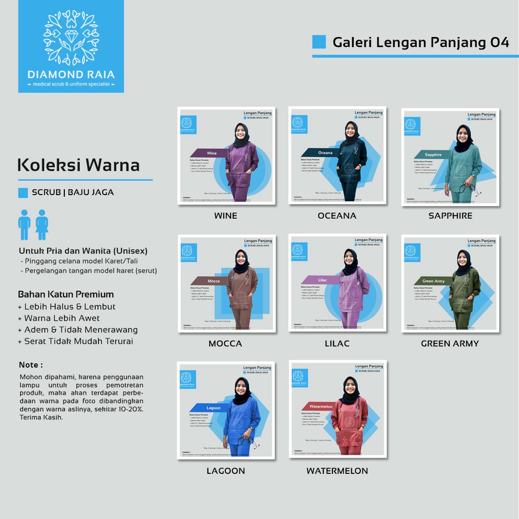 Setelan Baju Jaga Lengan Panjang 03| Scrub | Baju OK OKA | Baju Medis | Baju Dokter | Baju Perawat
