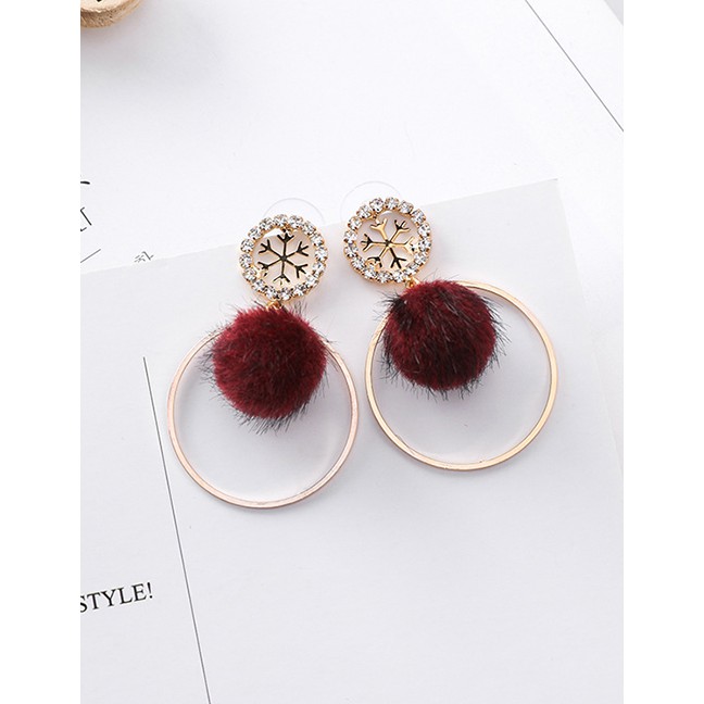 LRC Anting Tusuk Fashion Claret Red Round Shape Decorated F0494X