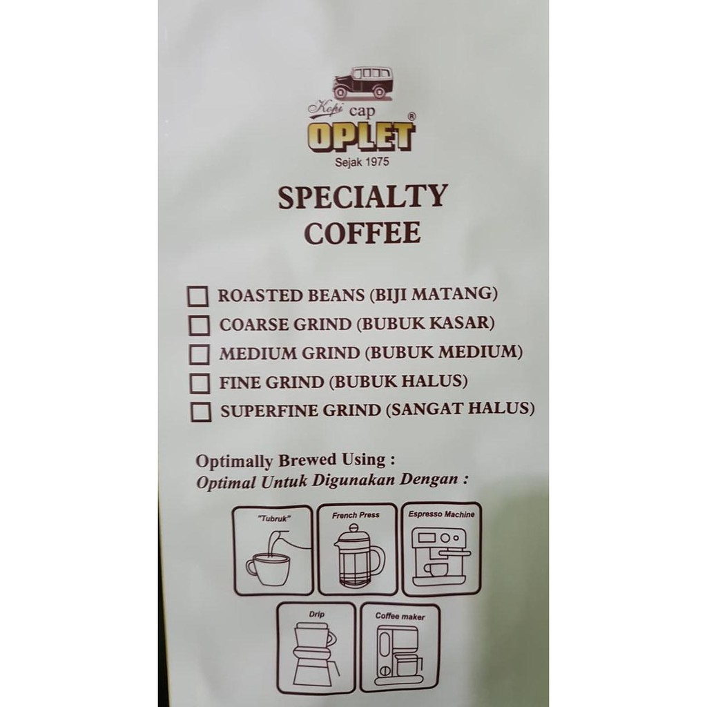 

KOPI OPLET SPECIALTY COFFEE - ACEH GAYO - 250 GRAM KODE 1454