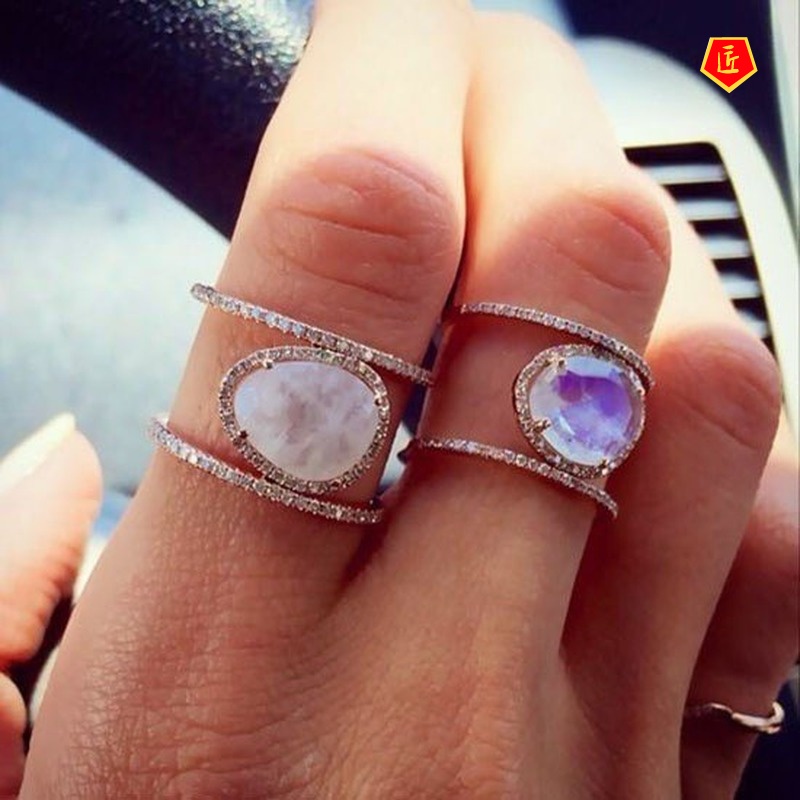 [Ready Stock]Irregular Moonstone Ring 14K Rose Gold Elegant Niche