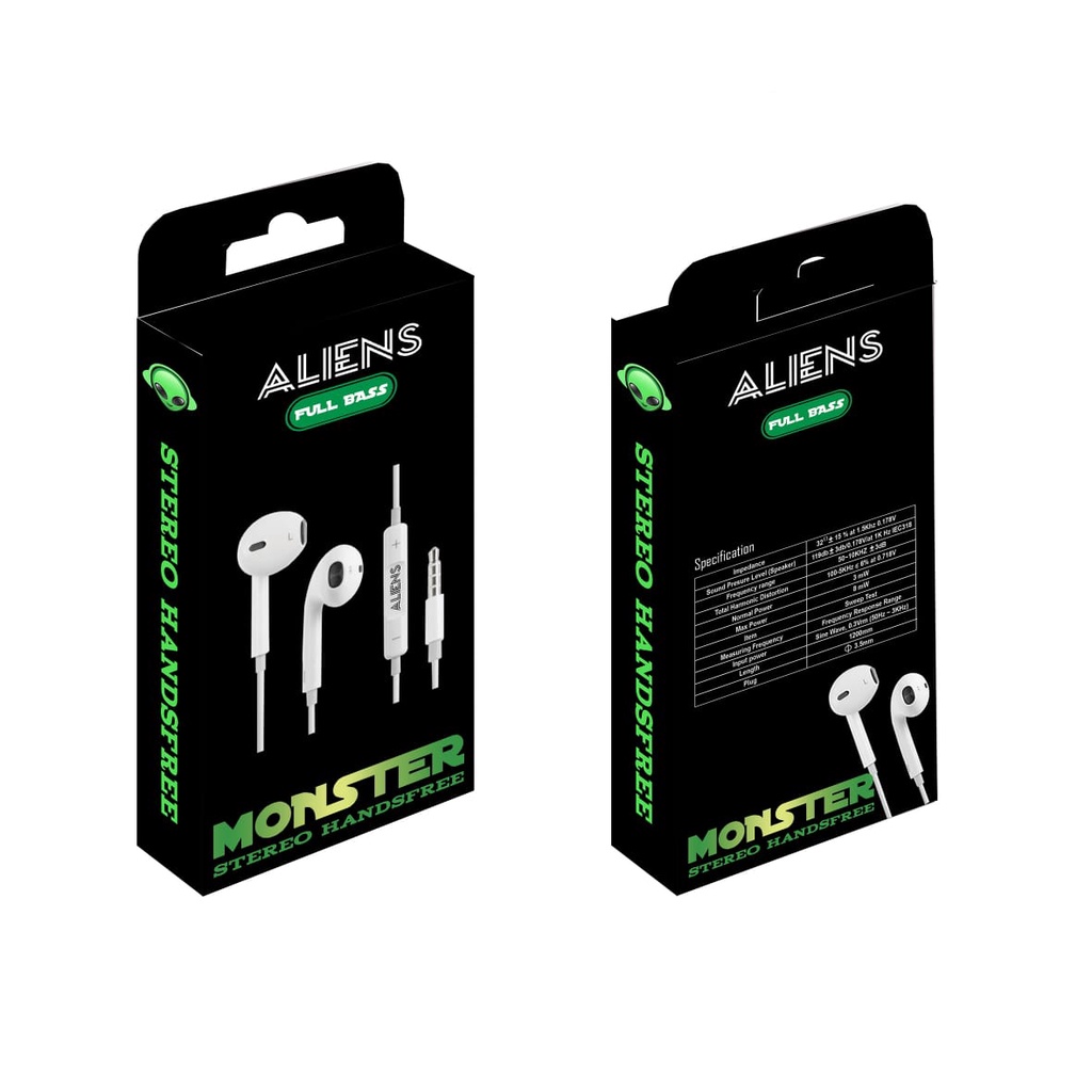 HANDSFREE ALIENS MONSTER FULL BASS  HEADSET STEREO ORIGINAL AUDIO SUARA SUPER BASS