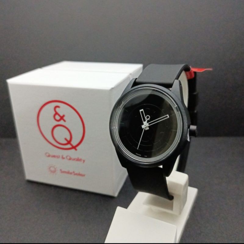 Q&Q QnQ QQ Smile Solar jam tangan cowok aksesoris fashion pria Full Black Hitam RP00J002Y Original