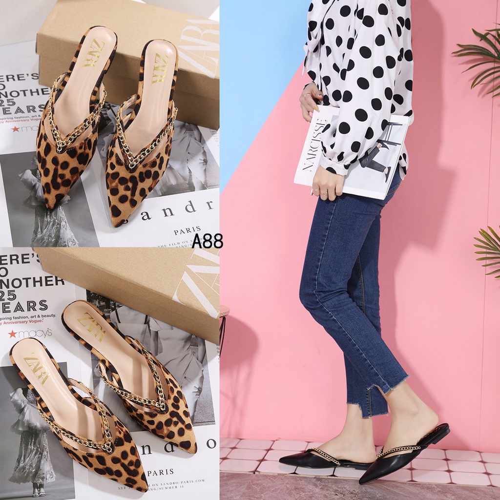 ZRLeopard Print &amp; Black Flat Shoes  #A88