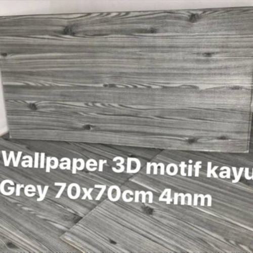 Wallpapaer Dinding 3D Foam Motif Kayu 70x70cm - Abu-abu