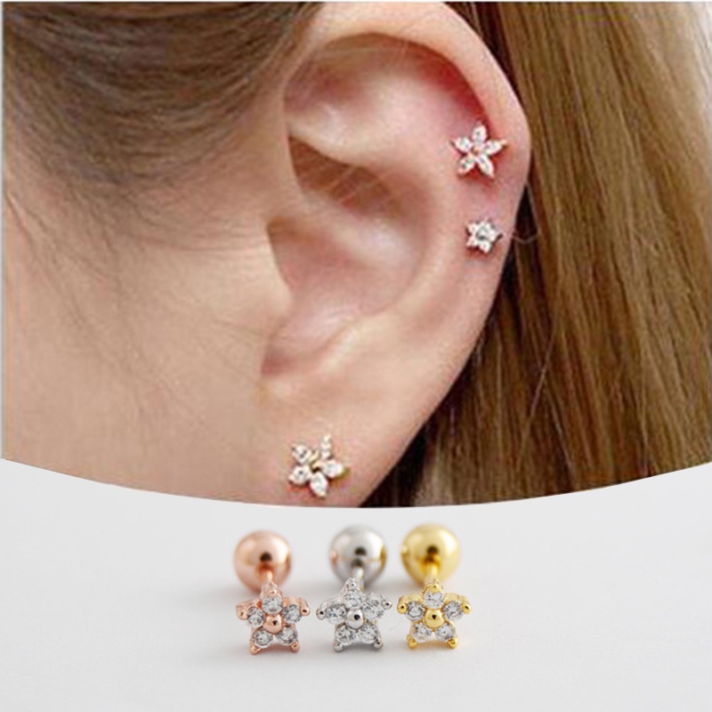 Fashion Sederhana Indah Bunga Bentuk Zirkon Tidak Ada Alergi Ear Studs Wanita Perhiasan Hadiah