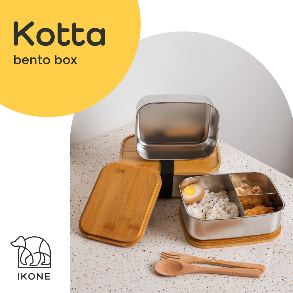 【IKONE】KOTTA Bento Box Kotak Makan Stainless Steel 304 Berkualitas Tutup Kayu Kotak Penyimpanan Makanan Bekal Makanan