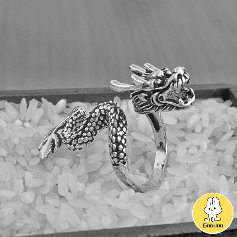 Cincin Tunggal Desain Hewan Naga National Gaya Retro -Doo