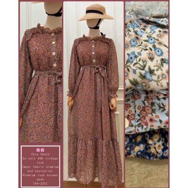 Gamis motif bunga bahan ceruty premium