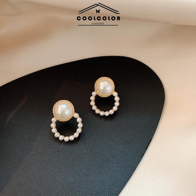 COD❤️1 Pasang Anting Stud Mutiara Pejantan Lingkara Anti Memudar Earrings panjang Aksesoris Wanita Fashion Tusuk Mewah Korea