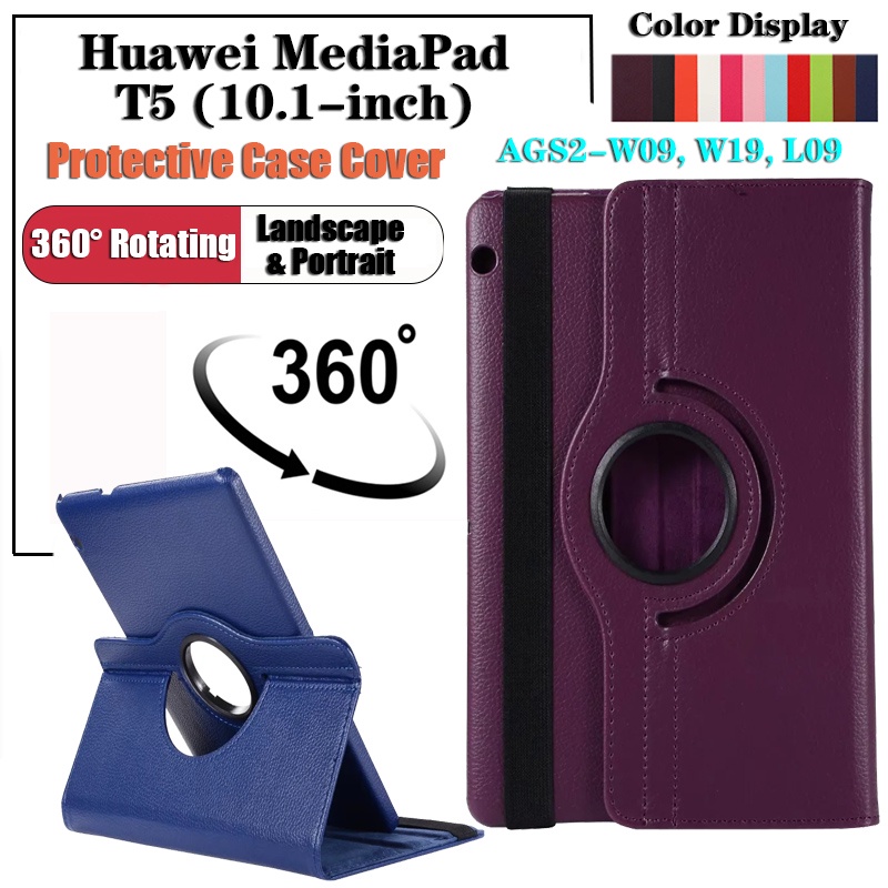 Casing For Huawei MediaPad T5 10.1 &quot;(2018) M5 AGS2-W09 AGS2-W19 AGS2-L09 Fashion 360° Rotating Stand Tablet Flip Leather Case Cover Pelindung