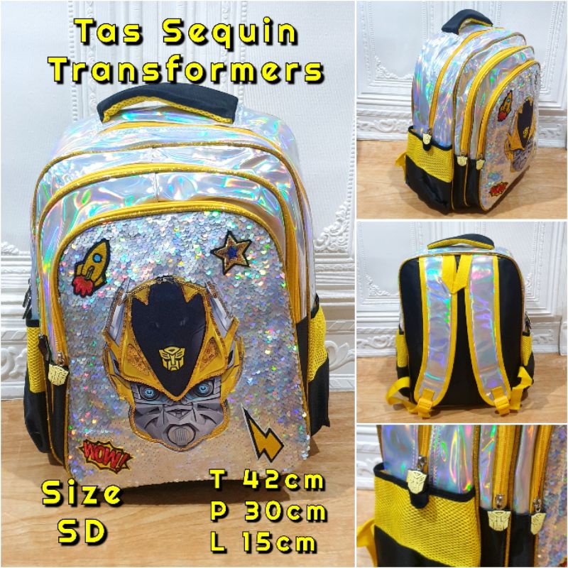 Tas Anak Sekolah Ransel Sequin Superhero Ukuran Besar cocok untuk Anak SD Laki Laki Tas Import Good Quality