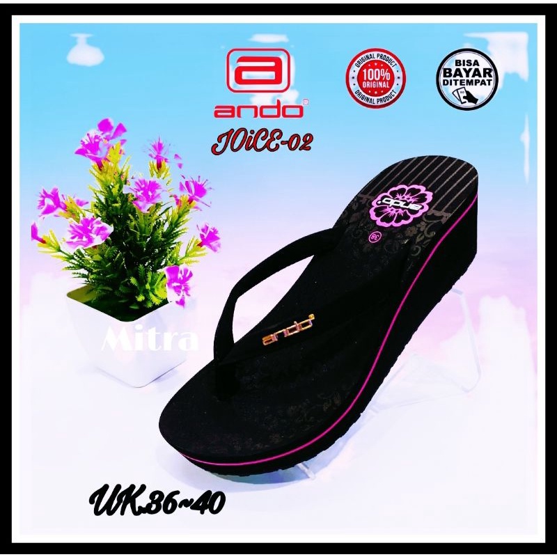 Sendal Hak Wanita Original Sandal Ando Joice 02 Wedges Size 36 - 40 Original Murah - Hitam