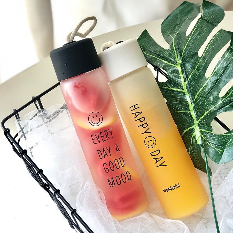 Either.id - Botol Kaca Tumbler Unik Motif Happy Day 350 ML My Bottle Botol Minum Gelas Kaca Vacuum GLASS MATERIAL-2