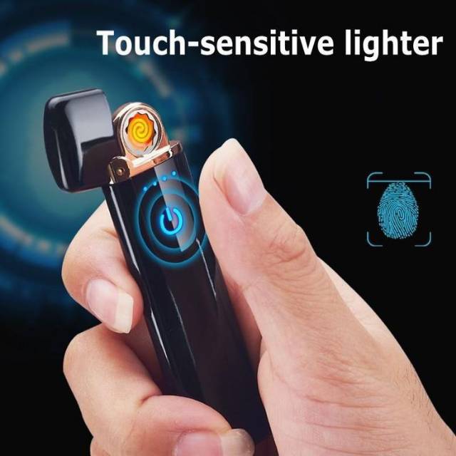 Korek Api Elektrik USB Mini Unik Fingerprint Touch Sensor LED Screen Lighter Murah COD