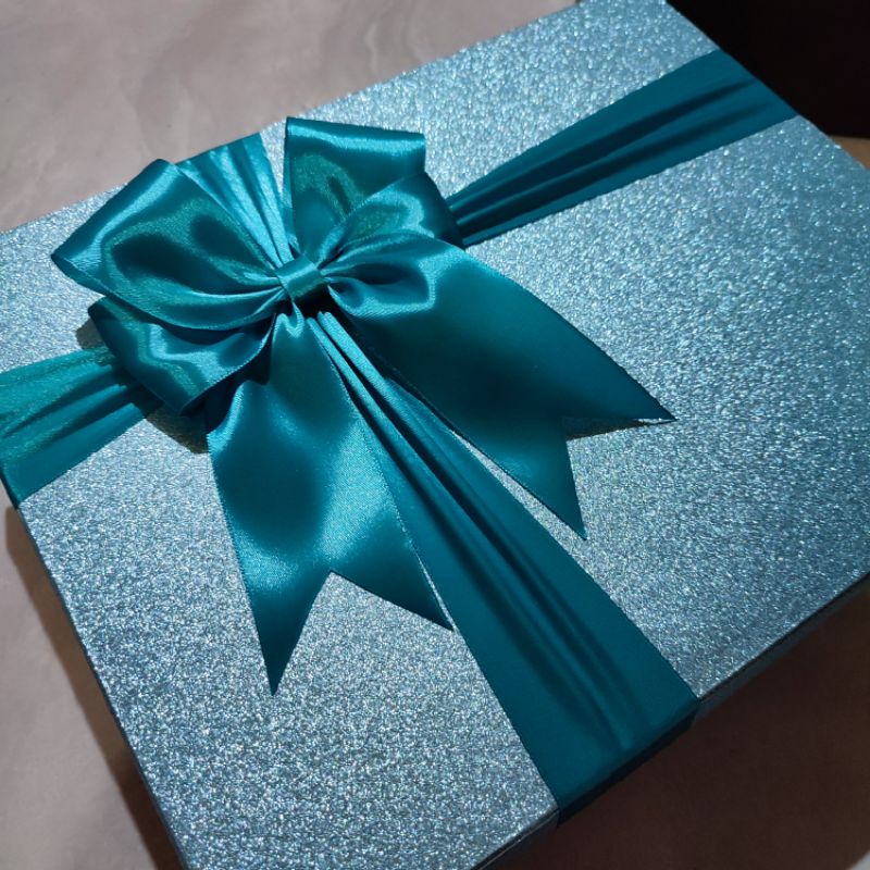 BOX KADO GLITTER BLUE PITA BIRU TOSCA KOTAK HADIAH ULANG TAHUN