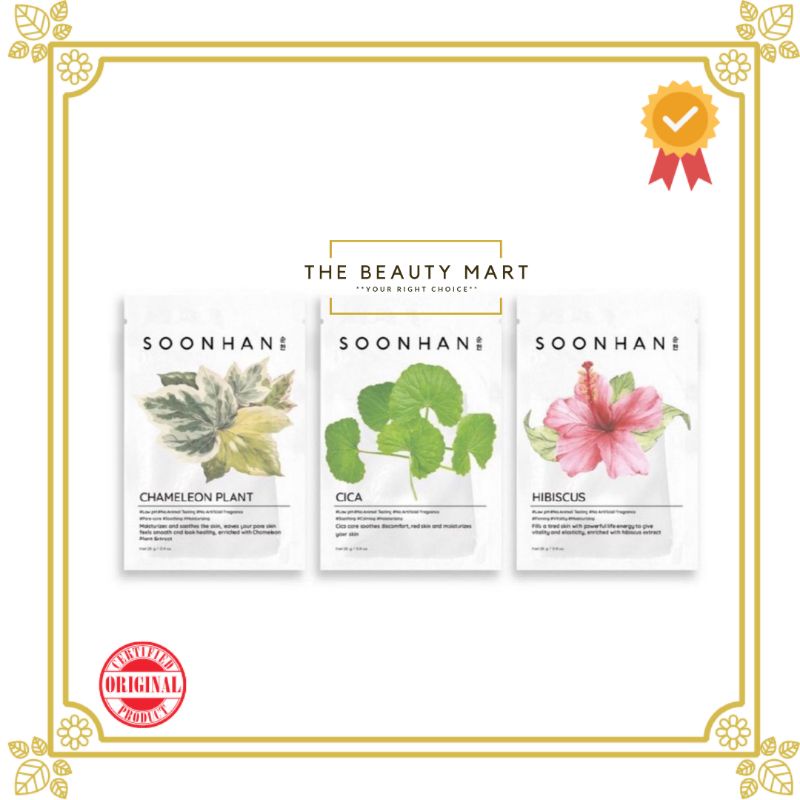 [BPOM] Soonhan Sheet Mask1EA - Cica | Hibiscus | Chameleon Plant - Masker Wajah