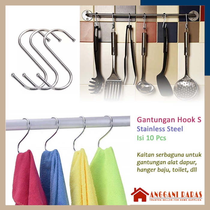 Pengait Cantolan Dapur Gorden Gantungan Serbaguna Stainless Set 10pcs