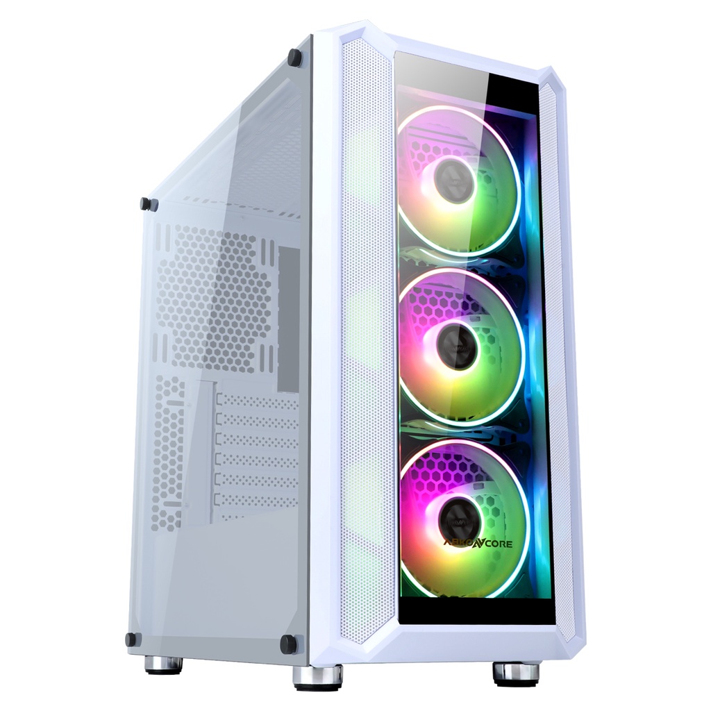 Case Abkoncore Helios H301G White (3 Fan RGB, ATX, Temper) Casing Abko