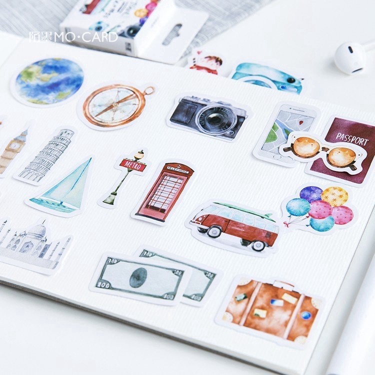 45 pcs Stickers TRAVEL Deco Diary DIY ScrapBook Planner Bujo  Journal-stiker lucu murah aesthetic