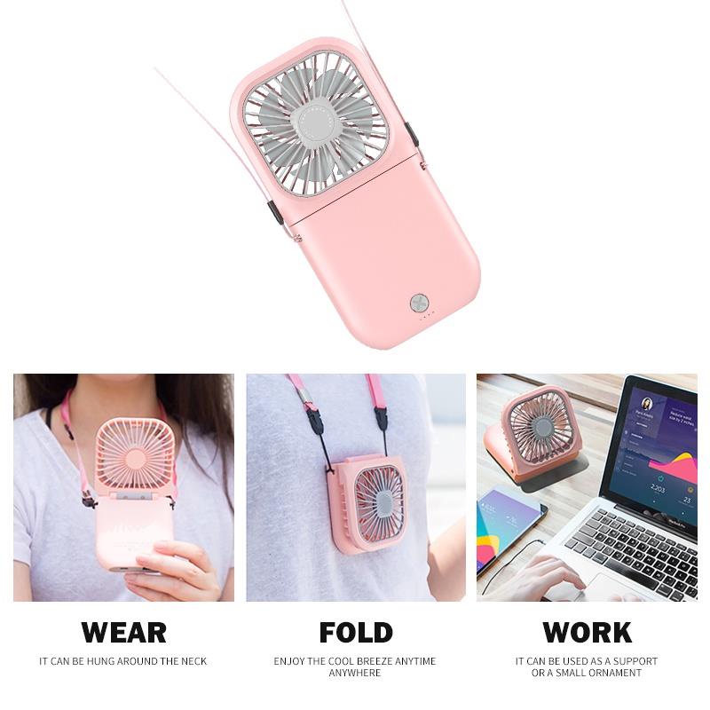 Kipas Angin Genggam Mini Lipat Power Bank 5000mAh Pemegang Ponsel Portabel USB Kipas Angin Leher