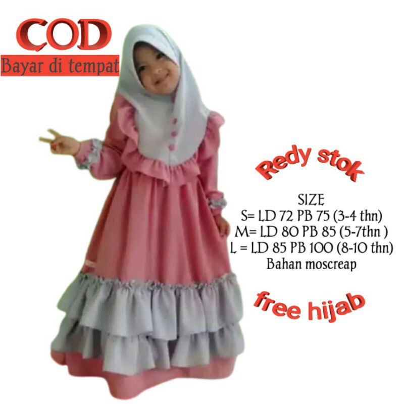 AZAKA KIDS Gamis anak perempuan 3th 4th 5th 6th 7th 8th Baju muslim anak perempuan fashion muslim