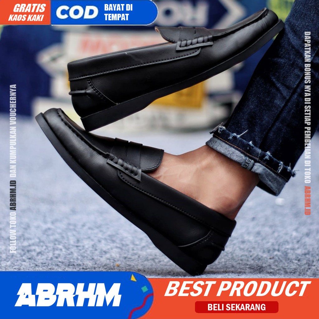 ABRHM IRIZ Sepatu Kasual Pria Sepatu Pria Casual Original Kulit Pu Sepatu Kerja Slop Cowo/Cowok Sepatu Kerja Kantor Semi Formal Kuliah Kondangan Gaya keren Kekinian Murah Terlaris