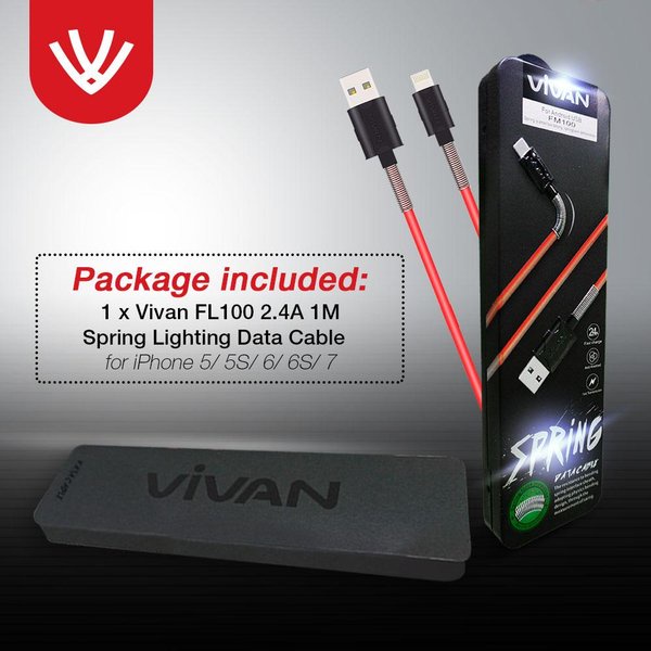 KABEL DATA IPHONE By VIVAN FL100S 2.4A FAST CHARGER iPhone 5/ 5S/ 6/ 6S/ 7 /8 /8+ dll