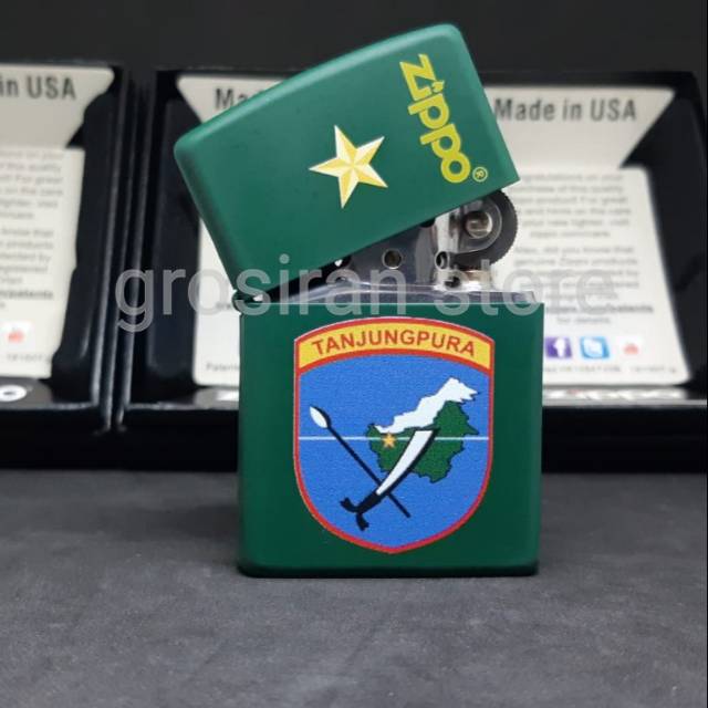 Zippo tanjung pura custom logo tulisan nama kado print hijau