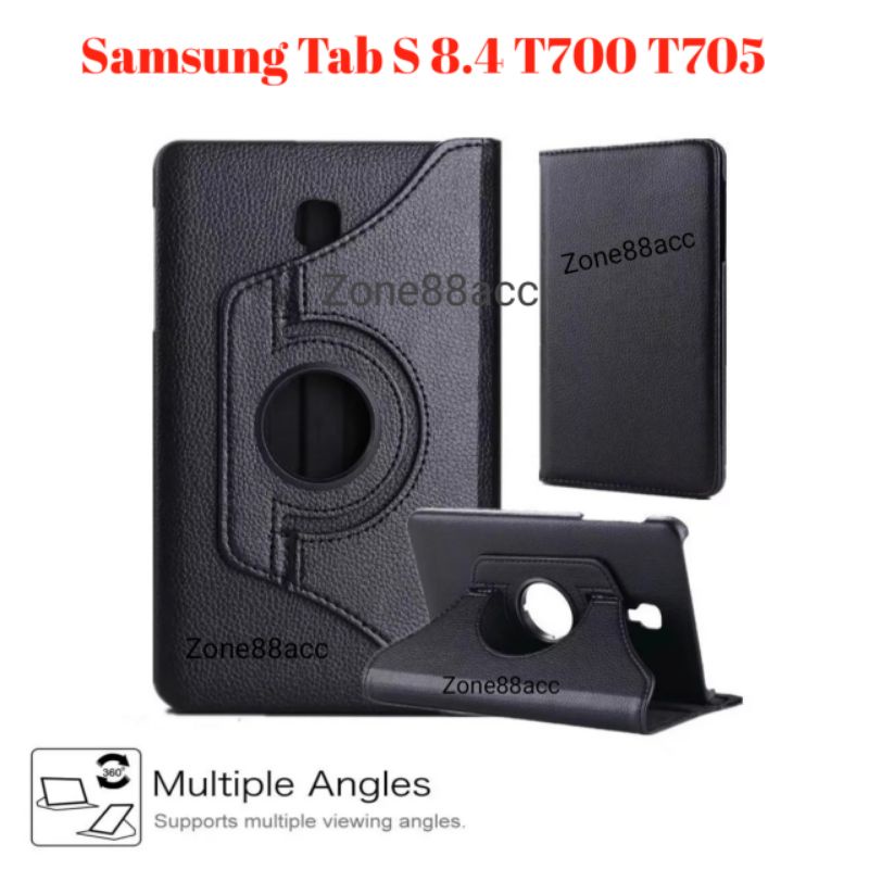 Sarung Rotary Samsung Galaxy Tab S 8.4 T700 T705 Leather Case Flip Cover Buku Book Folio Flipcover Casing 360 pelindung smartcase