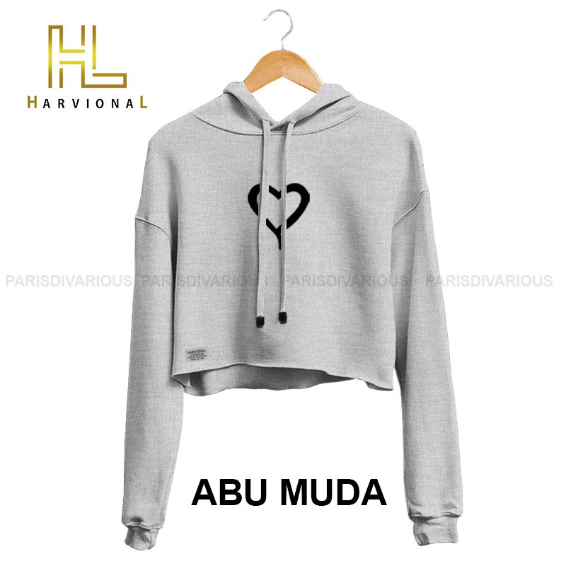 SWEATER CROP HOODIE LOVE TENGAH BAHAN FRENCHTERRY TERLARIS