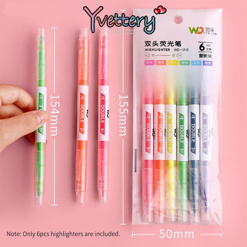 

COD❤️6 Pcs 6 Warna/12 Warna Highlighter Pen / Stabilo Panjang 2 Sisi / Bolpoin Highlighter yy