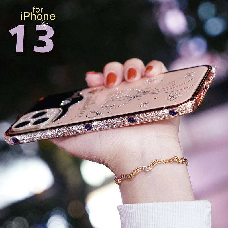 Case Bumper Pelindung Bahan Akrilik Aksen Glitter Berlian Untuk iPhone 13 12 11 Pro MAX X XS MAX XR 13 12 11