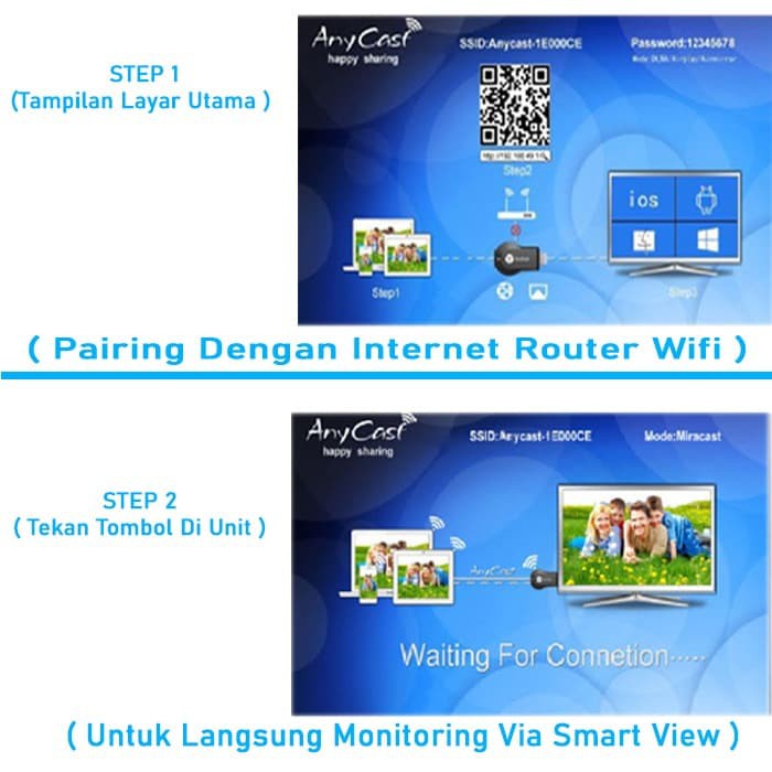 HDMI DONGLE ANYCAST ORIGINAL WIRELESS RECEIVER TV MENGHUBUNGKAN HP KE TV FULL HD 1080PJAMIN ORI JS85