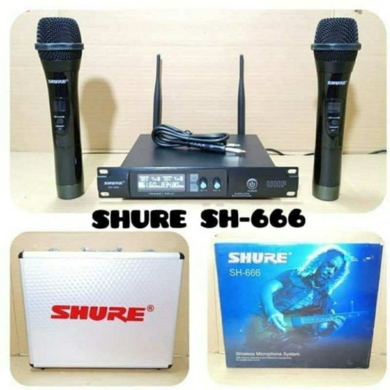 mic wireless shure SH666 free koper aluminium double mic handle shure SH 666 wireless microphone good quality body besi karaoke ktv pidato FREE BUBBLE WRAP mic tanpa kabel