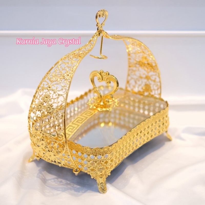 Wadah Saji Kaca Gold Mewah / Wadah Saji makanan + Tutup